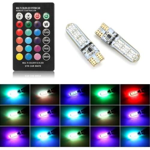 2PCS T10 194 168 W5W RGB Led Car Dome Reading Light Automobiles Wedge Lamp LED Bulb Flash Ambient Light With Remote Controller