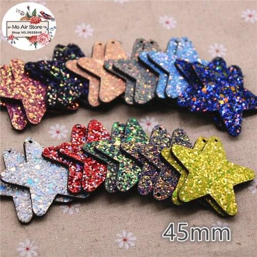 20pcs 45mm bling slap-up star imitation leather patches glitter Felt Appliques for clothes Sewing pendant