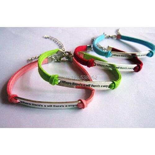 20pcs/lot(Mixing of 11 colors) Where there is a will, there is a way silver bracelet blue red pink rose Bracelet wholesale