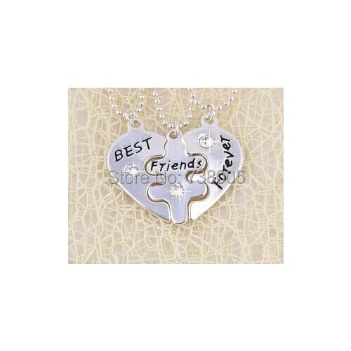 2014 new broken heart 3 parts pendant necklace Best Friends Forever Letters Necklace best friend necklace Wholesale Jewelry