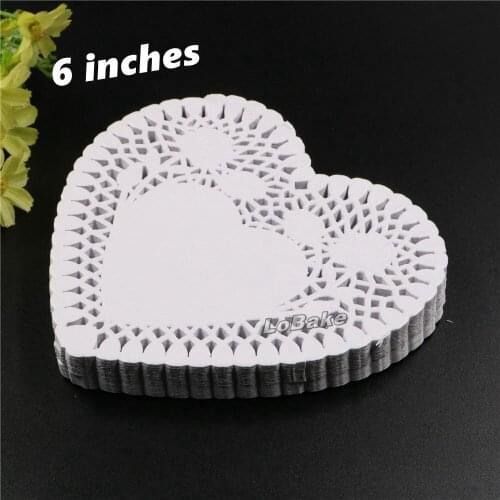250pcs/pack) High food grade 6 inches heart hollow design lace doilies crochet placemats table dinner supplies for DIY baking
