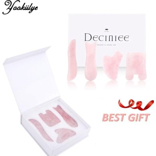 4pcs/set Natural Jade Gua Sha Board Scraper Facial Gua Sha Massager Rose Quartz Aventurine Jade Stone Gift Box Kit for Massage