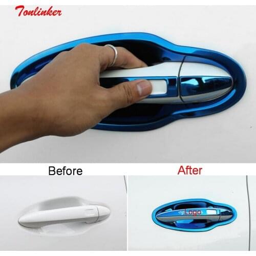 Tonlinker Exterior Car Door Handle Cover Stickers for Hyundai Solaris 2016-19 Car Styling 4 PCS Stainless steel Cover stickers