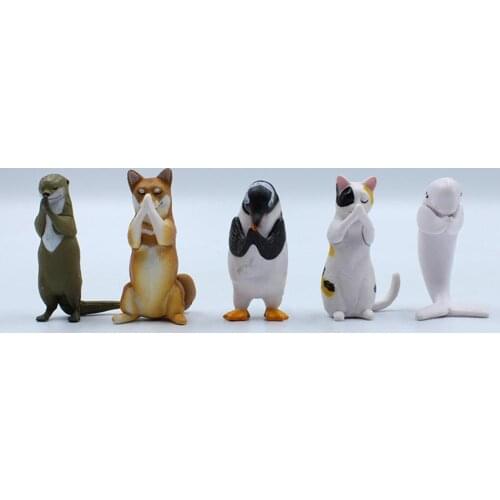 5Pcs Statue Doll Palms Together Pose Collectible Realistic Praying Dog Cat Series Action Figures Desktop Decor Collection Toys