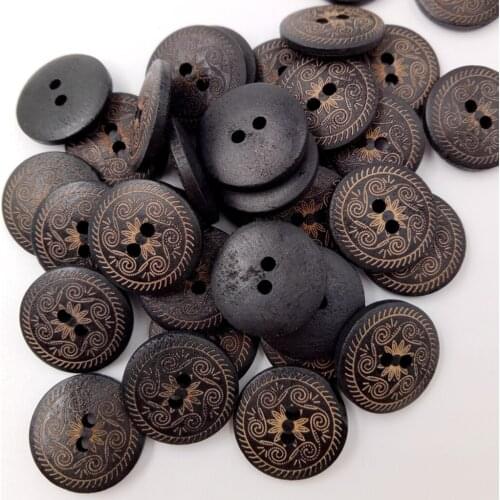 50 Pieces Vintage Flowers Flower Wood 2-hole Buttons for Sewing 18mm