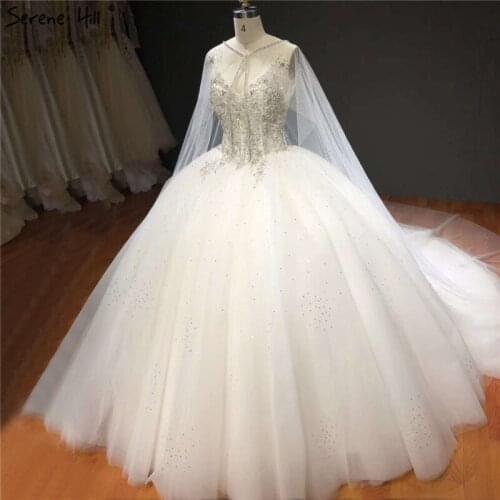Serene Hill White Sleeveless Shawl Yarn Sparkle Wedding Dress High-end Diamond Beading Sexy Bridal Gown Custom Made CHA2272
