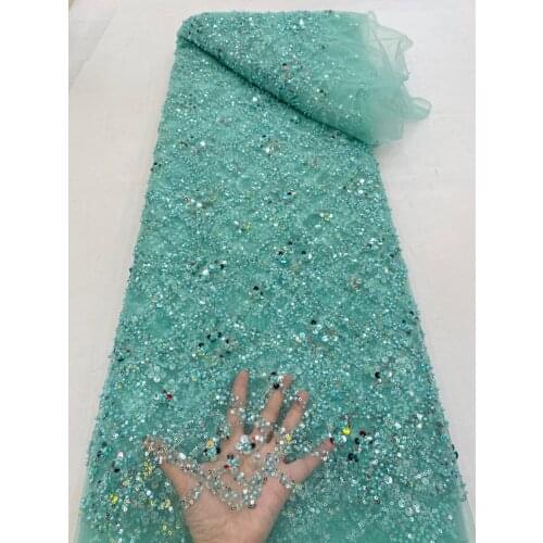 Sequins Tulle Lace Green African Sequence Lace Fabric with Beads High Quality Nigerian French Mesh Net Lace Fabric