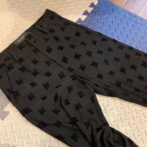 Fashion Streetwear Monogram Trousers Mstyle Letter Embroidered Flocking Straight Pants High Waist Loose Casual Mopping Pants