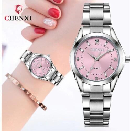 Fasinon Elegant Women Casual Watches Pink Rhinestone Simple Minimalism Lady Quartz Wristwatch 3ATM Waterproof CHENXI Brand Clock