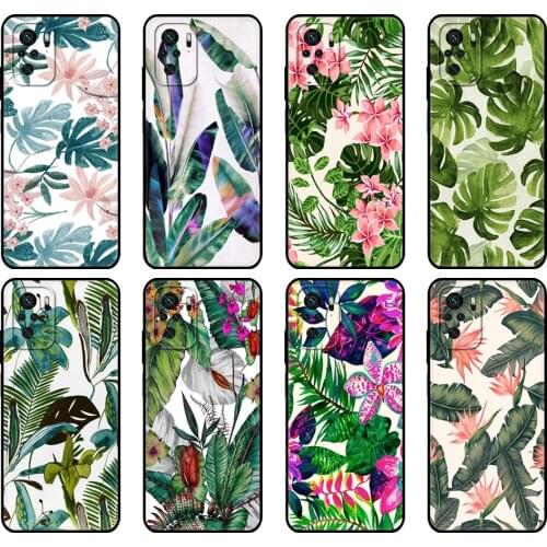 Black tpu Case For Xiaomi Redmi 9T Case Redmi Note 9T Note 10 Pro Case Tropical Green Leaves Floral