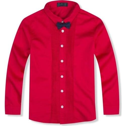 Kids Boys Shirts 2020 Spring Children Solid Cotton Long Sleeve Tie Shirts For School Boys 5-12 Years Wedding Shirts TX268