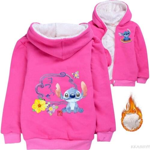 STITCH Childrens Clothing Boys Cardigan Zipper Thick Jacket Girls Coat Creeper Hooded Sweater Winter Warm Outerwear