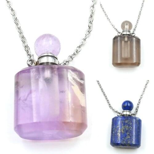 1PC Natural Gems lapiz lazul stone perfume Bottle Pendant square silver plated essential oils diffuser for Necklace Jewelry
