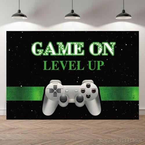 Game On Level Up Party Room Decor Backdrop Poster Cover Kids Toy Story Birthday Cake Dessert Table Background Photography