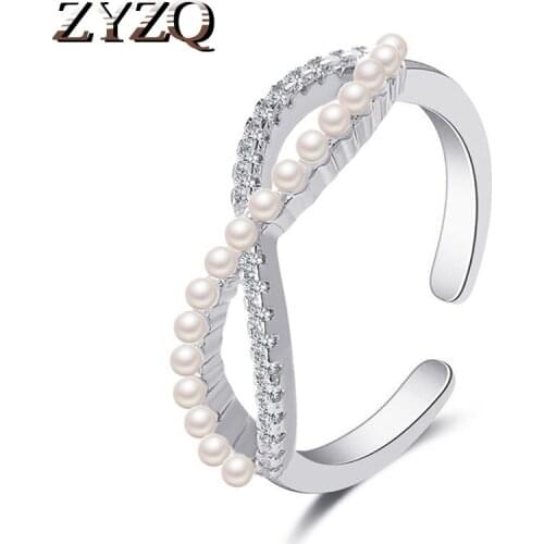 ZYZQ New Baroque Wedding Ring Imitation Pearls Eight Ring Female Fashion Temperament Adjustable Opening Forefinger Ring