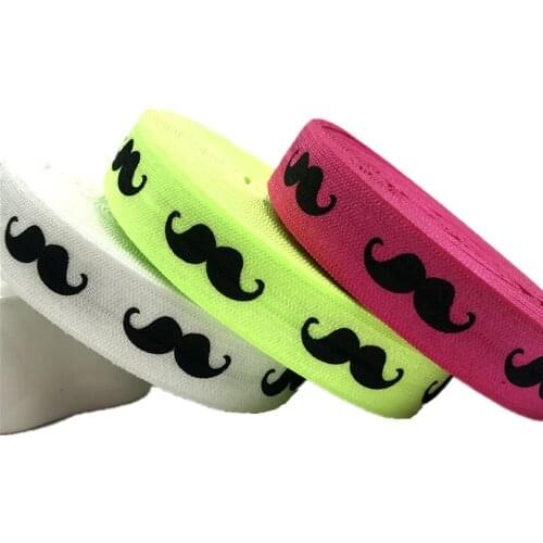 5Yard 15mm Moustache print fold over elastic Ribbon Handmade Accessories DIY Home Sewing Accessories Hair tie Headband wholesale