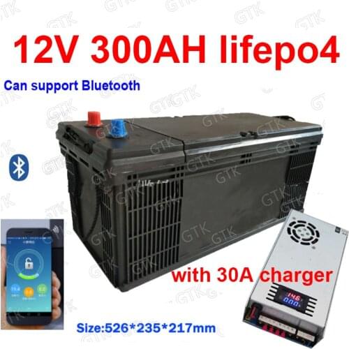 GTK 12V 12.8V 300AH Lifepo4 lithium battery with bluetooth BMS APP for 1200w inverter base station boat AGV RV +20A Charger