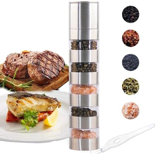 2020New Multi layers Pepper Mill Shaker Salt and Peper Grinder Stainless Steel Manual Pepper Mill BBQ Tools Kitchen Cooking Gadg