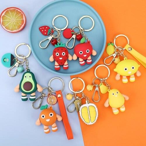 Kawaii Anime Figure Lovely Avocado Lemon Orange Fruit Family Mini Model Lovers Backpack Car KeyChain Pendant Toys