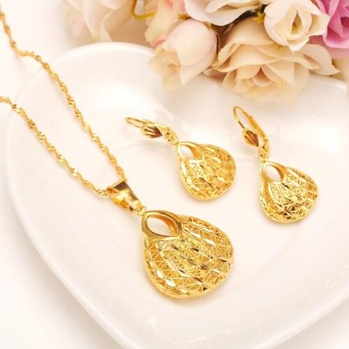 Ethiopian set Jewelry bag Pendant Necklace Earring Gold Color African Bridal Wedding Jewellery Arab mother girlsgift DIY charms
