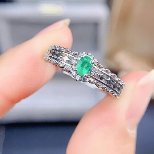Natural green emerald gem Ring S925 Silver Natural Gemstone Ring Elegant wide Hollowing grid girl Women party gift Jewelry