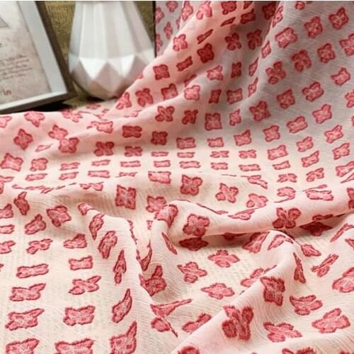 New four-leaf clover jacquard cut flower chiffon wrinkled fabric silk crepe small fresh fabric DIY womens stitching patch cloth