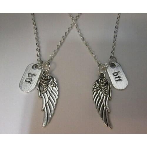 1Pcs Vintage Alloy Guardian Angel Wing BFF Charm Pendant Necklace Best friends Chain Necklace Fashion Jewelry