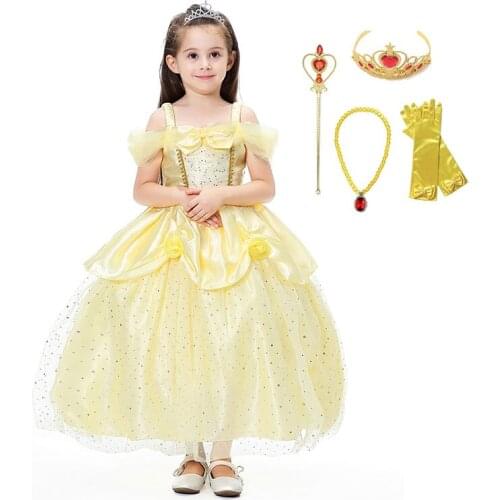 Little Girls Cosplay Belle Princess Dress Beauty Princess Dress Kids Dress up Party Halloween Birthday Drama Photograph Costume