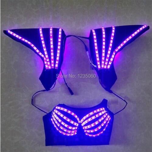 Full Color LED Light Costumes Clothes Luminous Sexy Vest And Bra For Women Ballroom Dance Cosplay Halloween Suit Free Shipping