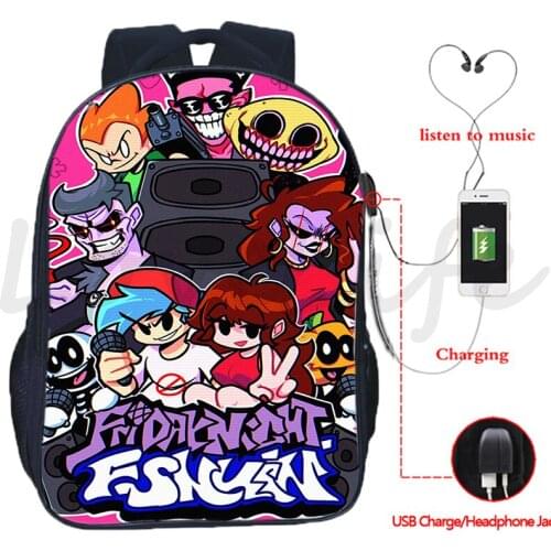 Friday Night Funkin Usb Charging Backpacks for Boys Girls School Bags Game 3d Printing Backpack Teenager Boobag 16 Inch Mochila