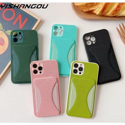 Canvas Silicone Card Slot Stand Case Cover For iPhone 12 11 Pro XS Max X XR 8 Plus SE 2020 Mini Bracket Lens Protection Case
