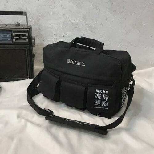 Vintage Hip Hop Streetwear Shoulder Bag Canvas Multi Pockets Messenger Chest Crossbody School Bags Men Women