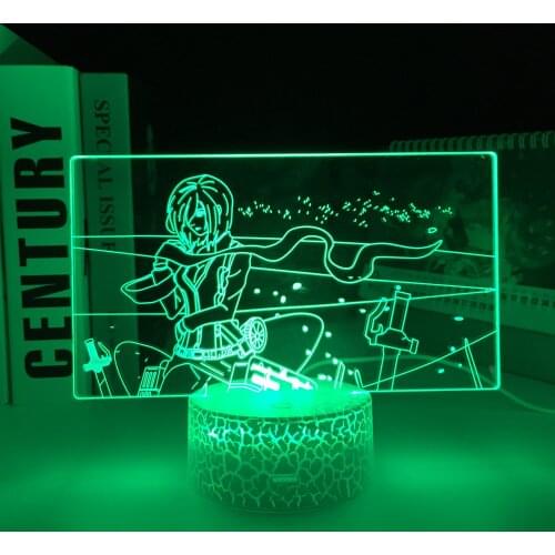 Mikasa Ackerman LED Crake Base Light for Kid Birthday Gift Bedroom Decor Night Light Manga 3D Lamp Attack on Titan Anime