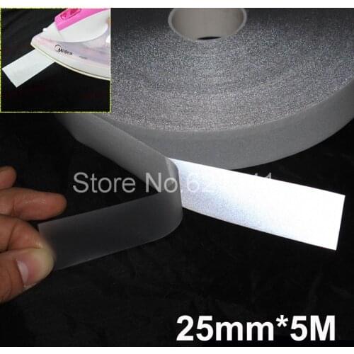 25mm*5m No Elastic Reflective Heat Transfer Film Safety Warning Reflective Fabric Material Tape Ironing On