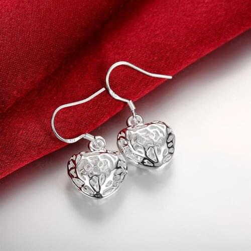 High Quality Jewelry charm 925 Sterling Silver Hollow Heart Earring for Woman Fashion Bohemian Style lady Christmas Gifts