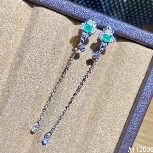KJJEAXCMY Fine Jewelry 925 sterling silver inlaid natural gemstone Emerald female earrings Eardrop elegant support detection