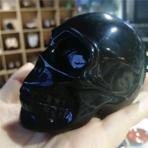 0.5kg Natural Obsidian Skull Hand Carved Crystal Crafts Witchcraft Stone Skull Ornaments
