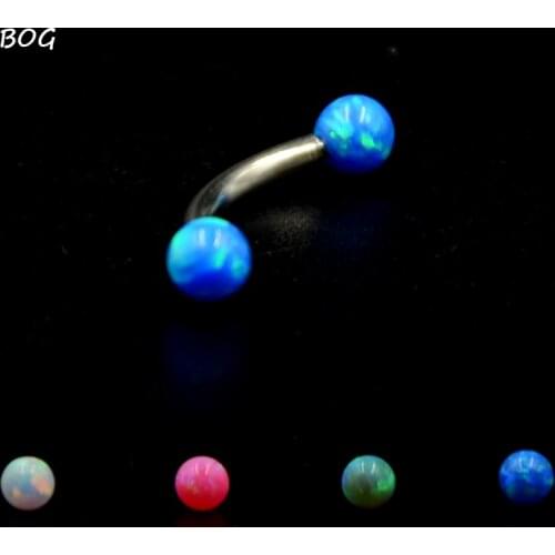 1 Pc Surgical Steel Curved Barbell Opal Stone Eyebrow Ring Ear Anti Tragus Helix Rook Bridge Web Piercing Lip Stud Body Jewelry