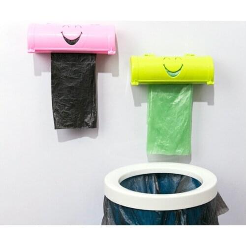 1PC Smile Face Garbage Bags Storage Box Container Wall-mounted Plastic Bag Holder Kitchen Grocery Dispenser Bathroom OK 0600