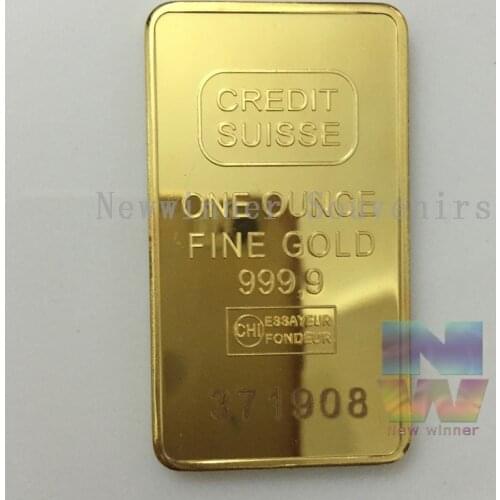 1OZ Replica 24ct Gold Plated CREDIT Layered Bullion Bar Switzerland Bullion Bar Modern Art Commemorative Coin Collect
