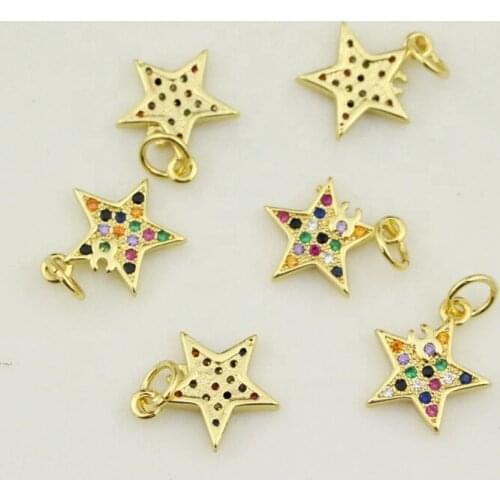 10mm 20pcs/lot Cubic zirconia micro pave charm,cz star shape pendant,fashion cz jewelry cheap component wholesale