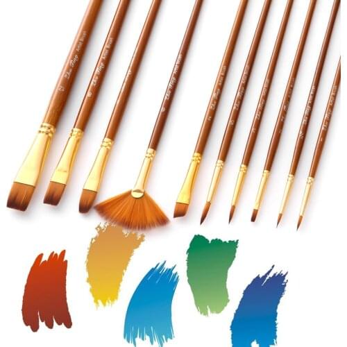 10Pcs/set Nylon Artist Paint Brush Professional Watercolor Acrylic Wooden Handle Drawing Painting Brushe Art Supplies Stationery