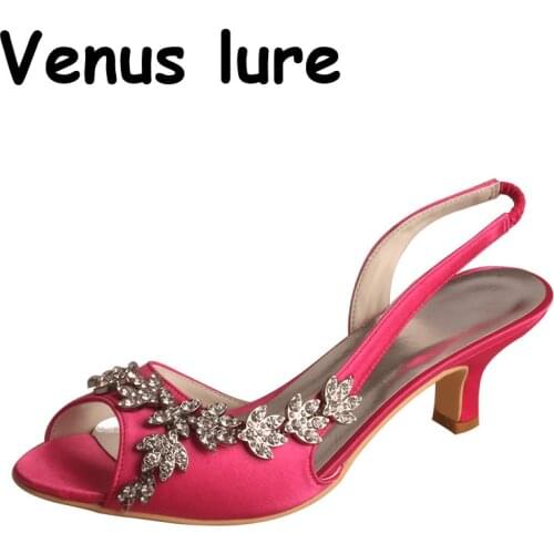 23 Colors Open Toe Wedding Shoes for Women Low Heel Hot Pink Size 8