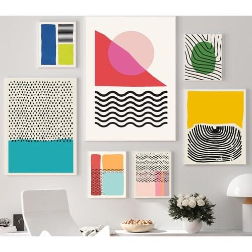 Nordic Abstract Geometric Posters And Prints Colorful Line Dot Canvas Painting Wall Art Pictures Living Room Bedroom Home Decor