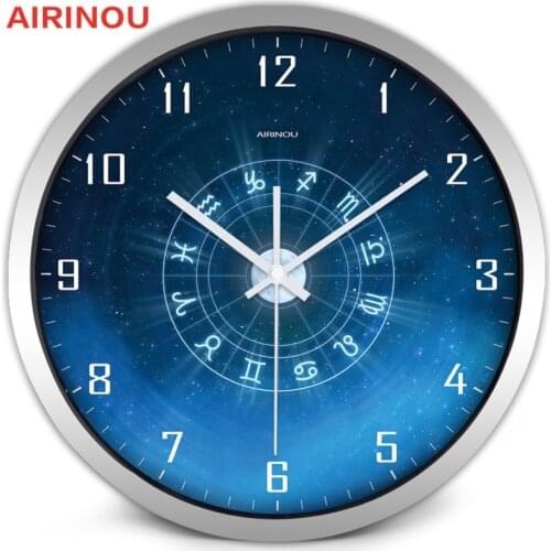 Airinou Blue Night Sky Constellation Symbol Style Wallclock With Metal And Glass Silent Movement Young People Student