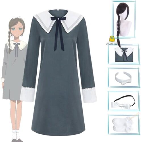 Anime Wonder Egg Priority Neiru Aonuma Cosplay Costume Long Sleeve Gray Dress Long Wig Braid Halloween Party Women Dress