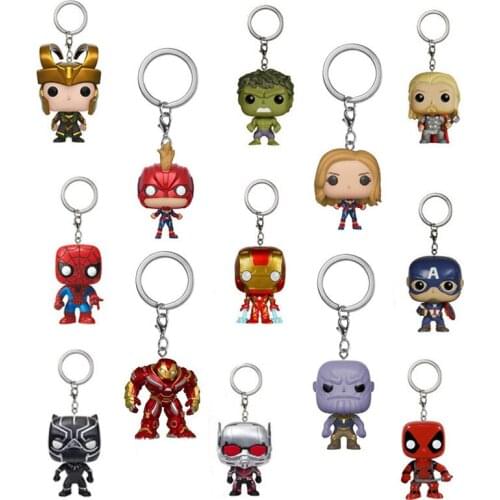 Marvel Avengers Keychain PVC Tony Stark Spider Man Thanos Black Panther Figures Doll Lovers Children Toys Gift