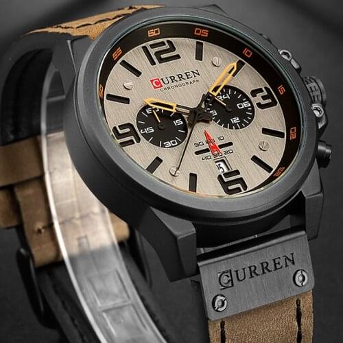 CURREN 8314 Mens Watches Waterproof Top Brand Luxury Chronograph Date Fashion Casual Genuine Leather Sport Military Male Clock