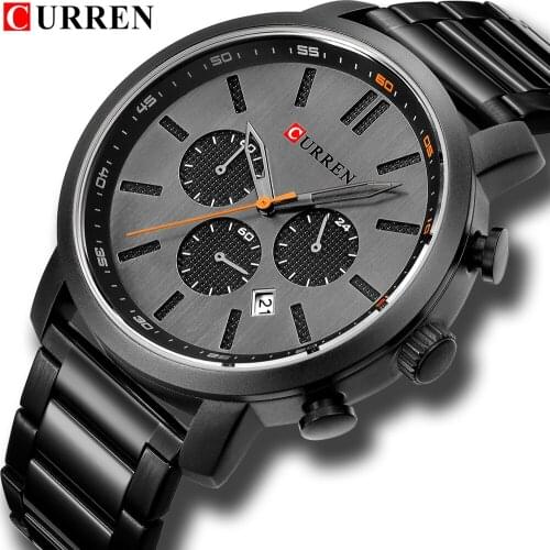 CURREN Fashion Chronograph Quartz Men Watches Luxury Casual Stainless Steel Watch Mens Sport Waterproof Male Clock часы мужские
