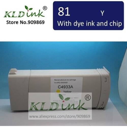 [KLD Ink] Compatible HP81 C4933A YELLOW ink cartridge for Designjet 5000 5500 printer